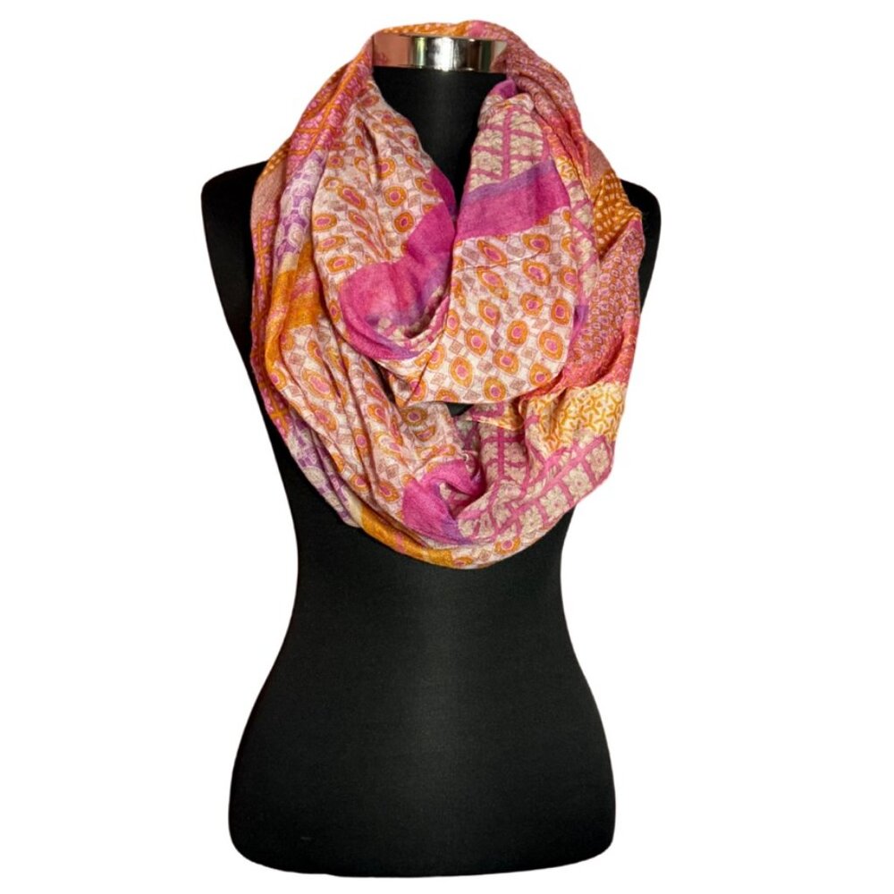 Colorful Lightweight Oversized Pink + Orange Infinity Scarf